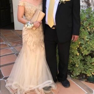 Formal gold off shoulder sequin lace mermaid dress